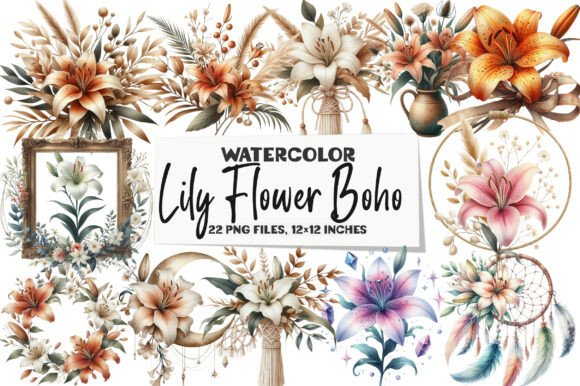 Download Watercolor Lily Flower Boho Clipart - Premium Resources
