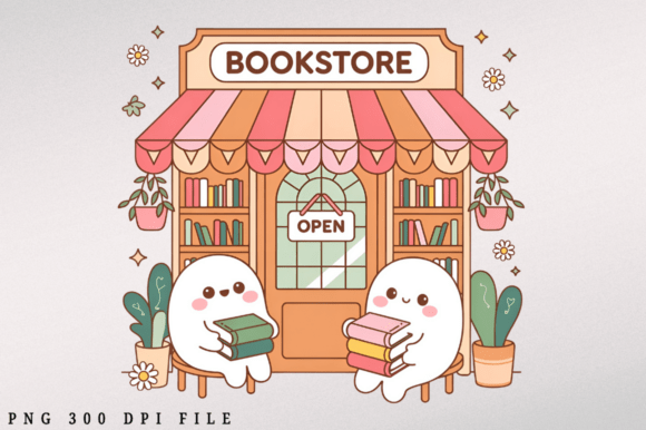 Download Cute Ghost Bookstore PNG Design - Premium Resources