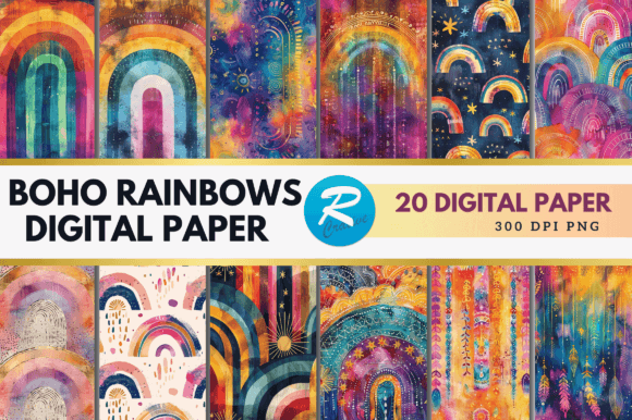 Download Boho Rainbows Digital Paper Backgrounds - Background Collection